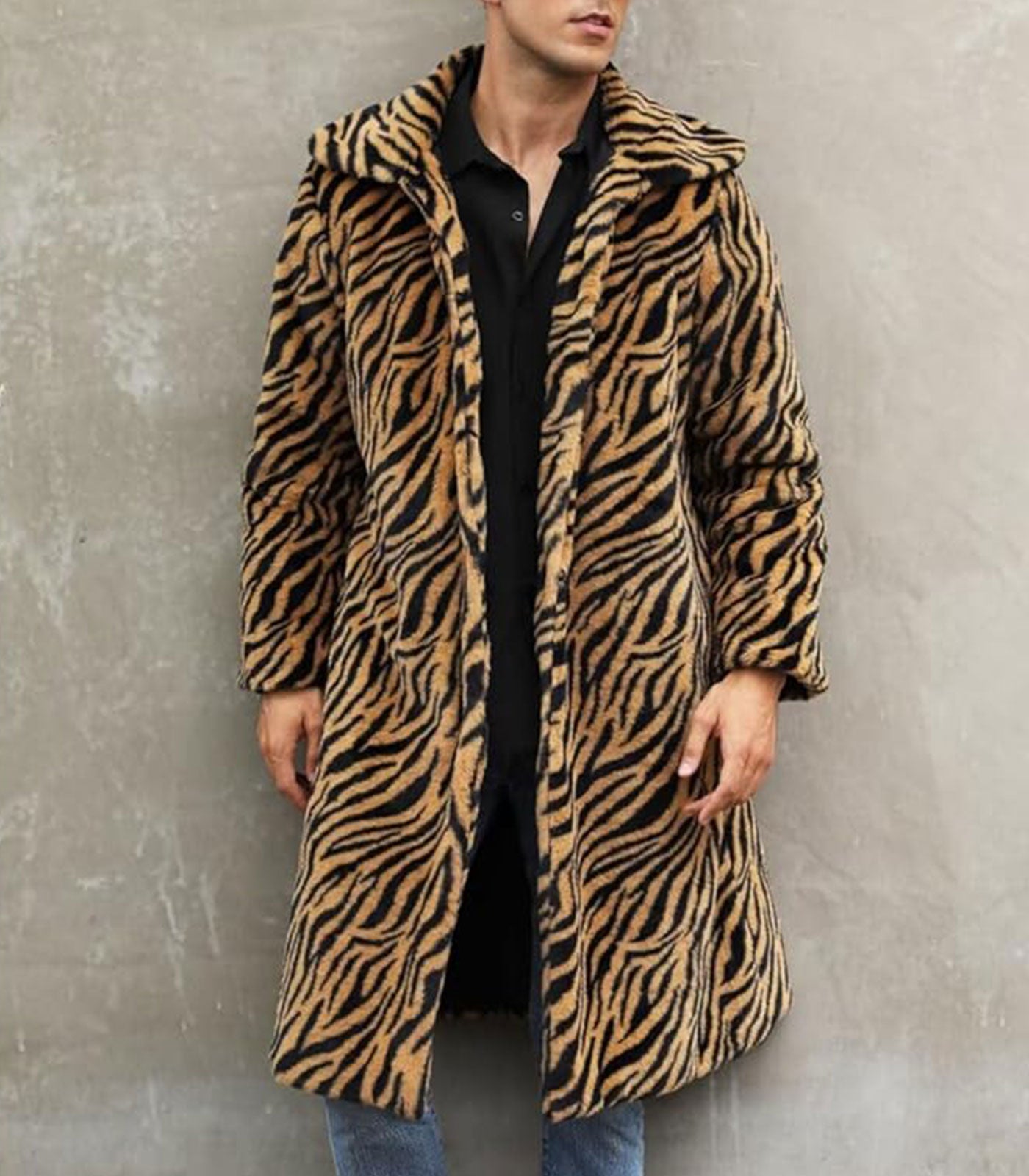 INVACHI Men's Leopard Print Faux Fur Coat