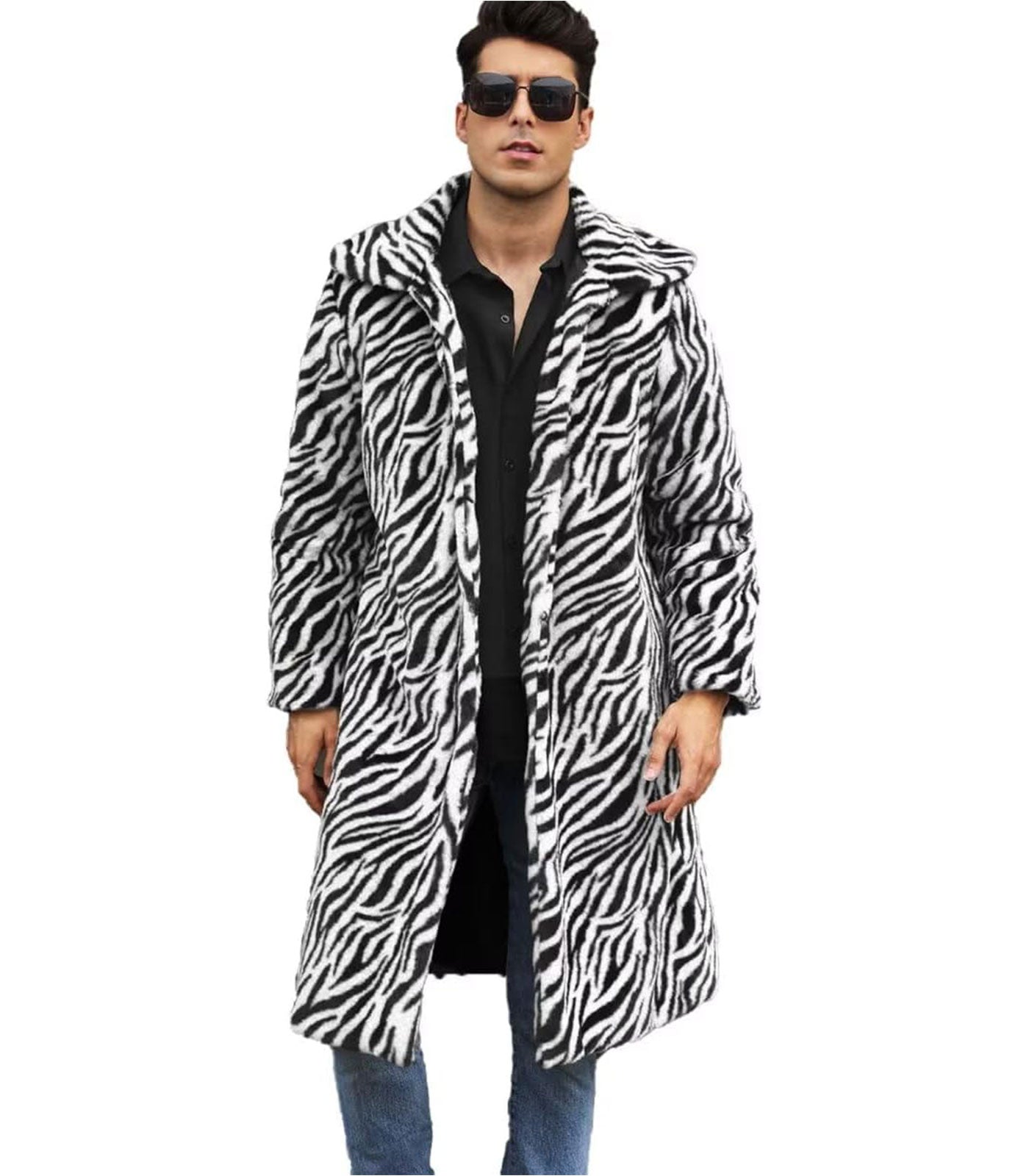 INVACHI Men's Leopard Print Faux Fur Coat
