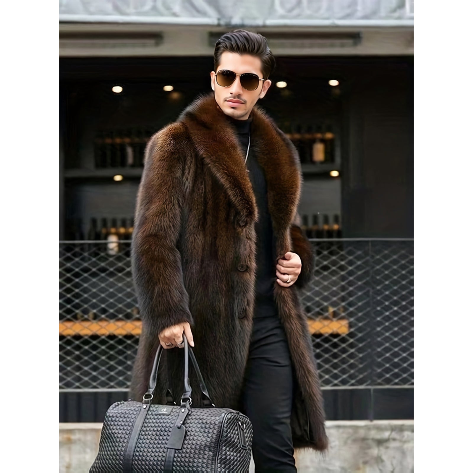 INVACHI Mens Faux Fur Coat (shawl collar)