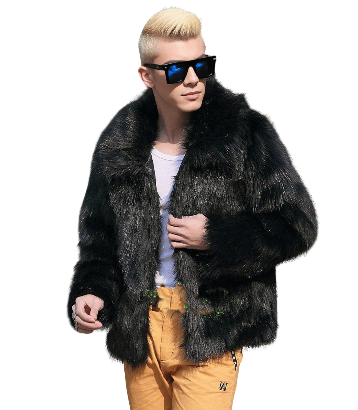 INVACHI Men's Short Faux Fur Coat