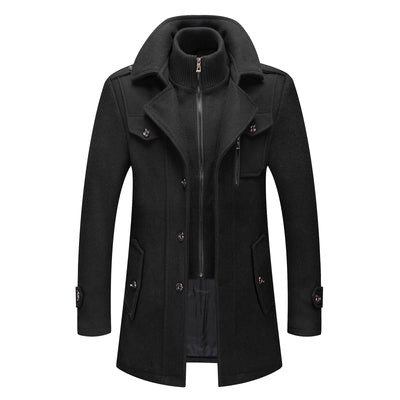 INVACHI Men's Wool Blend Coat Double Collar Trench Coat Single Breasted Overcoat for Autumn Winter