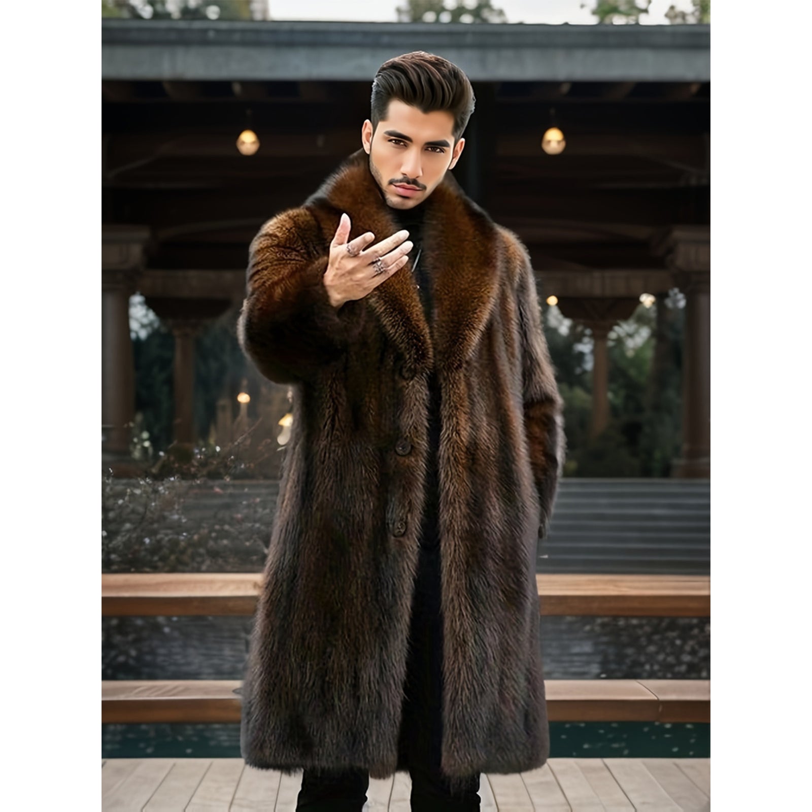 INVACHI Mens Faux Fur Coat (shawl collar)