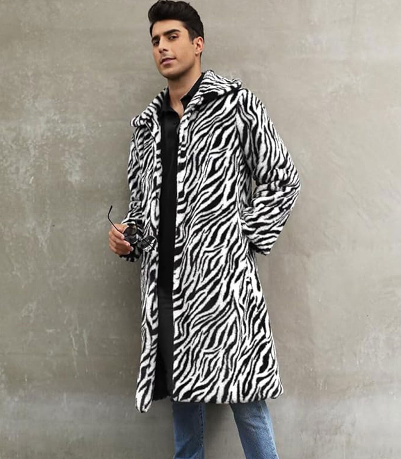 INVACHI Men's Leopard Print Faux Fur Coat