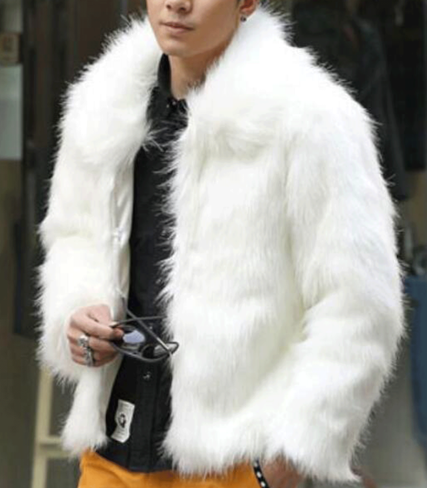 INVACHI Men's Short Faux Fur Coat