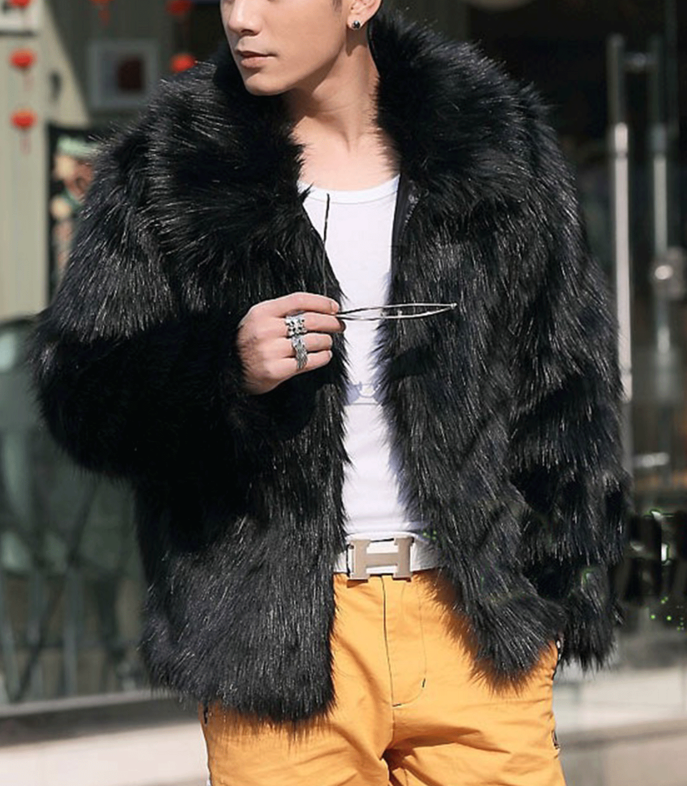 INVACHI Men's Short Faux Fur Coat