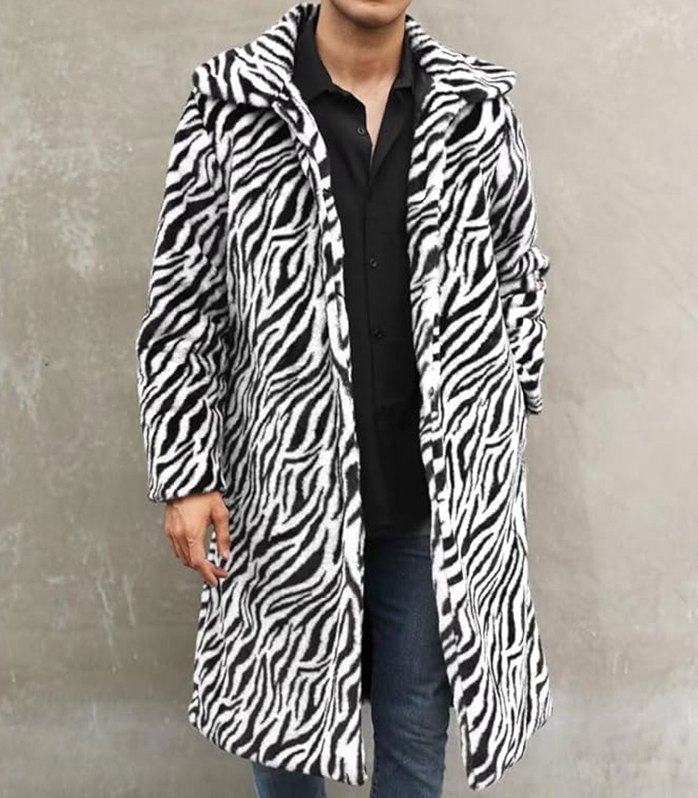 INVACHI Men's Leopard Print Faux Fur Coat