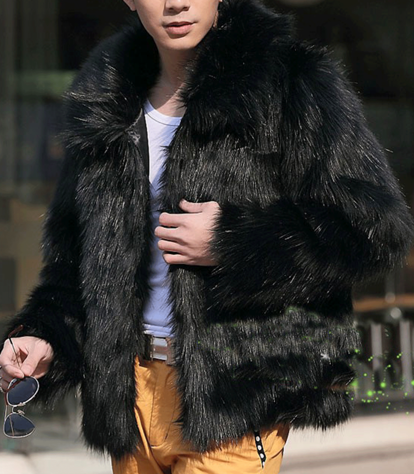 INVACHI Men's Short Faux Fur Coat