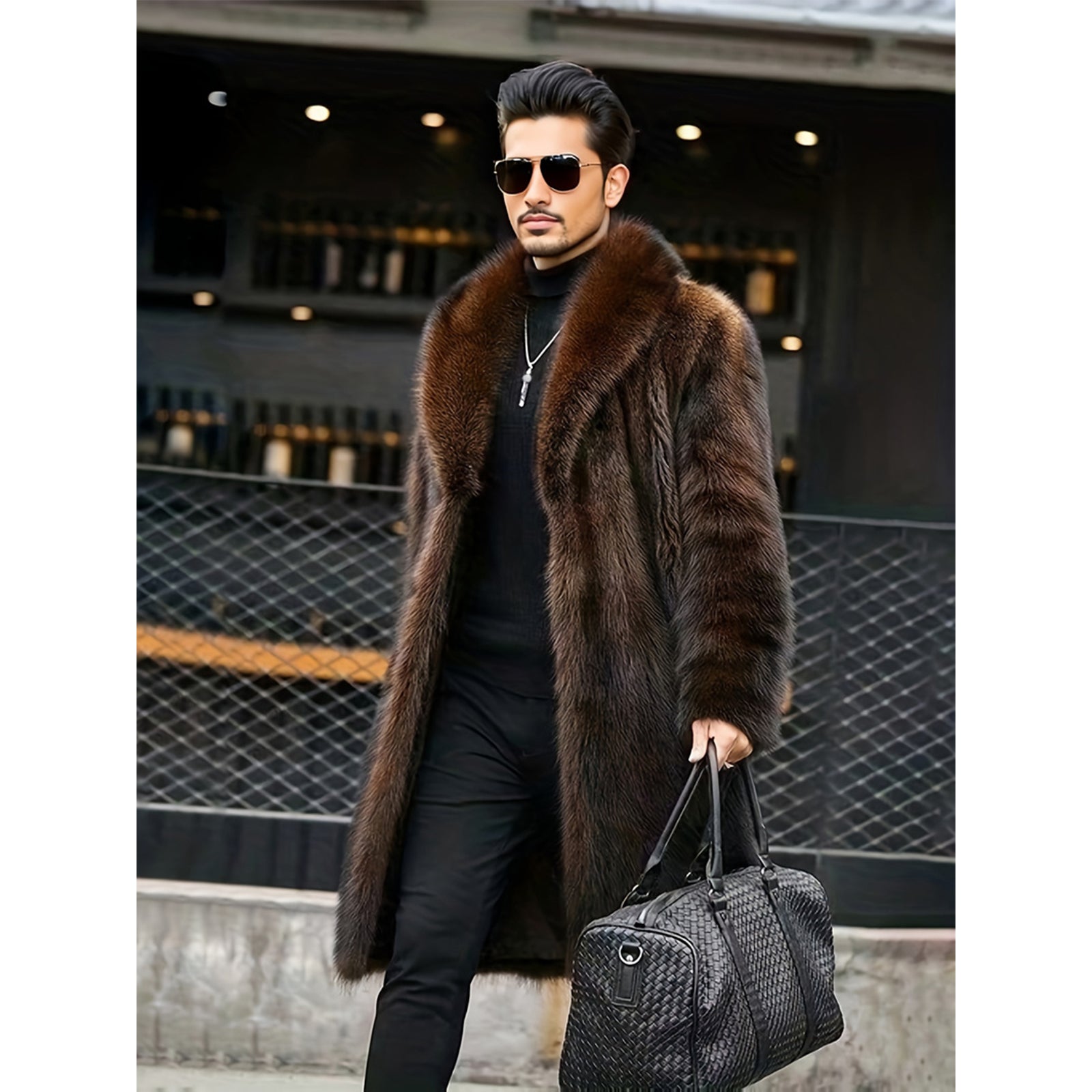 INVACHI Mens Faux Fur Coat (shawl collar)