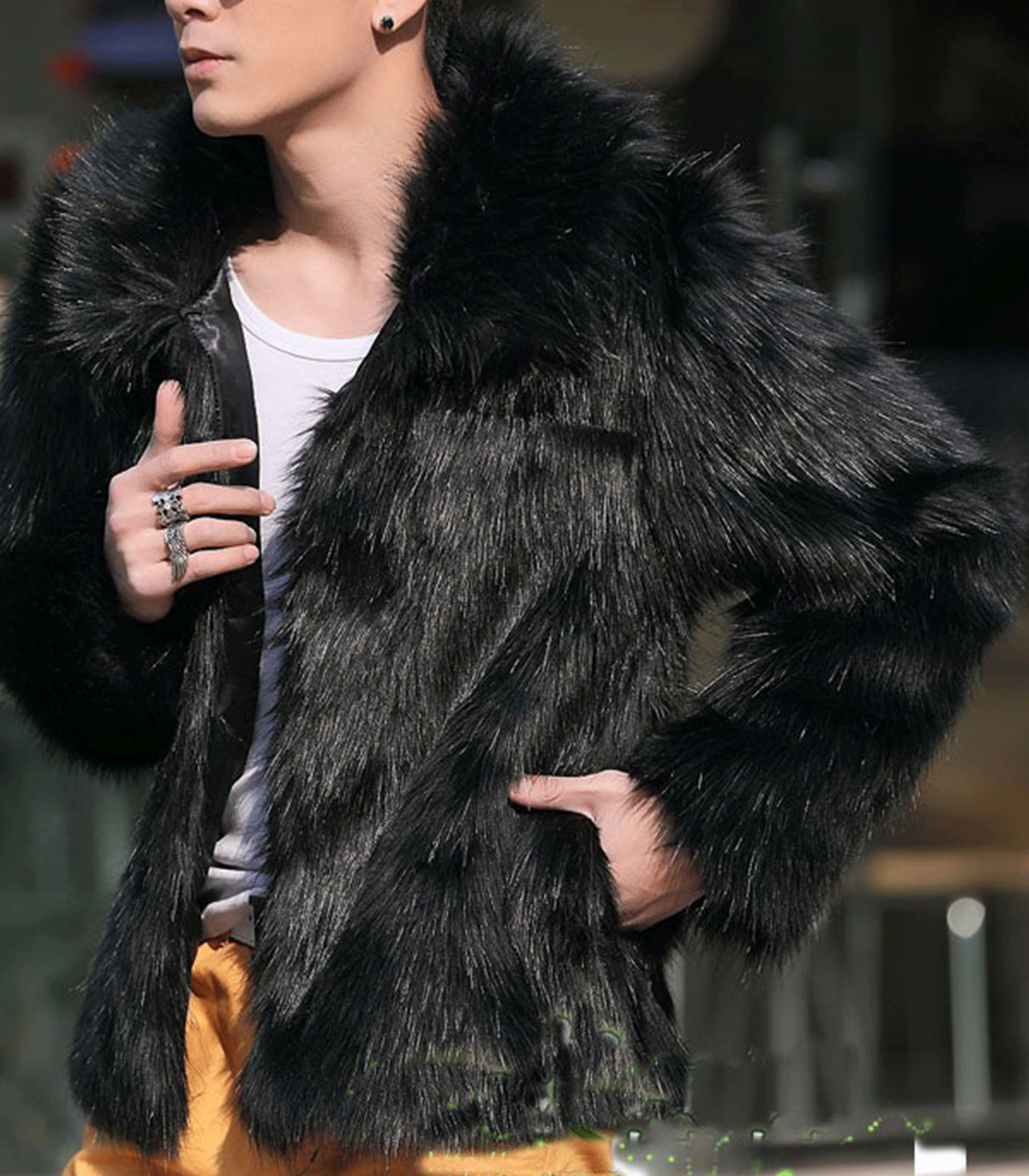 INVACHI Men's Short Faux Fur Coat