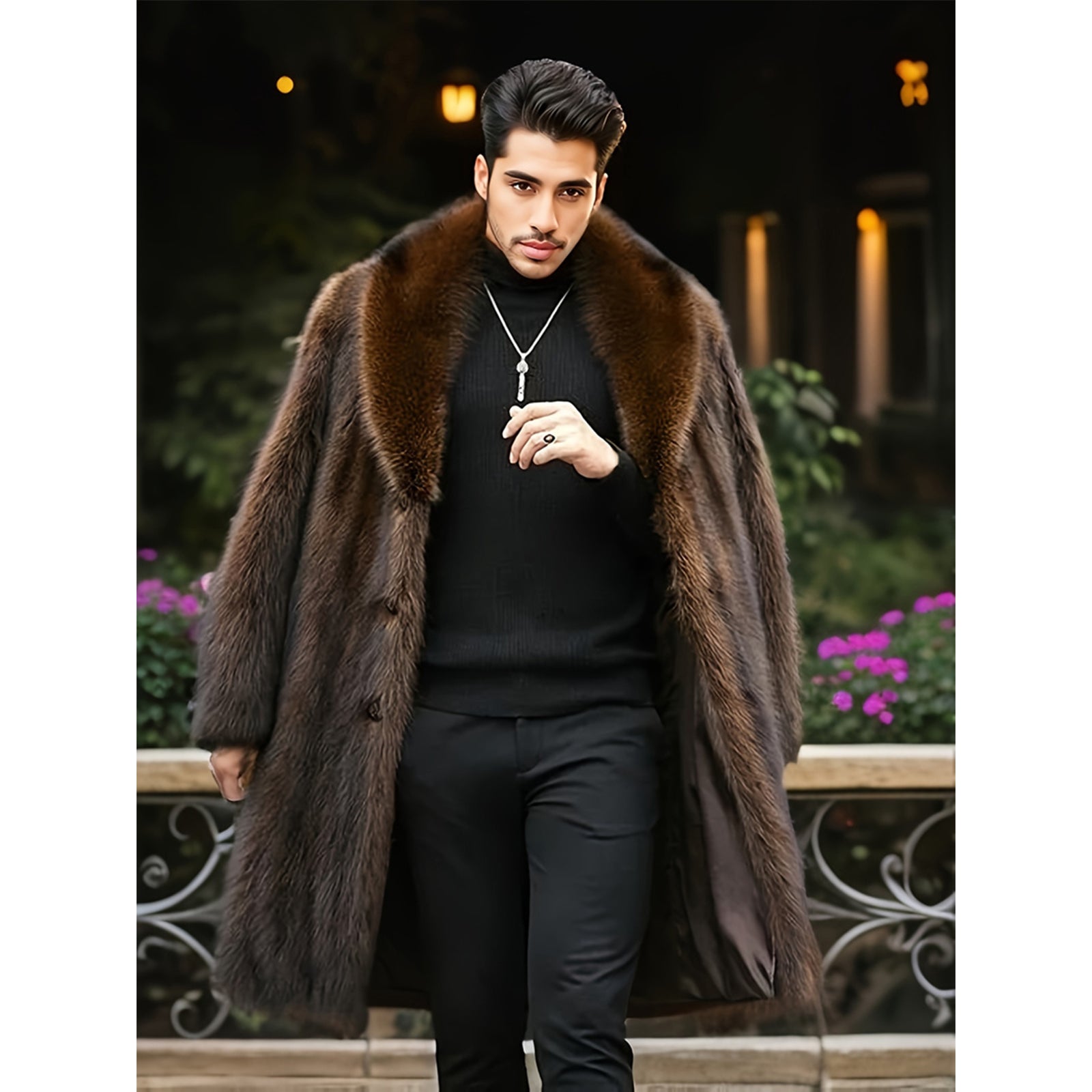INVACHI Mens Faux Fur Coat (shawl collar)