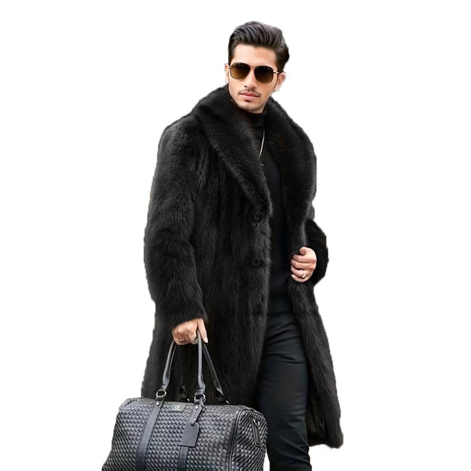 INVACHI Mens Faux Fur Coat (shawl collar)