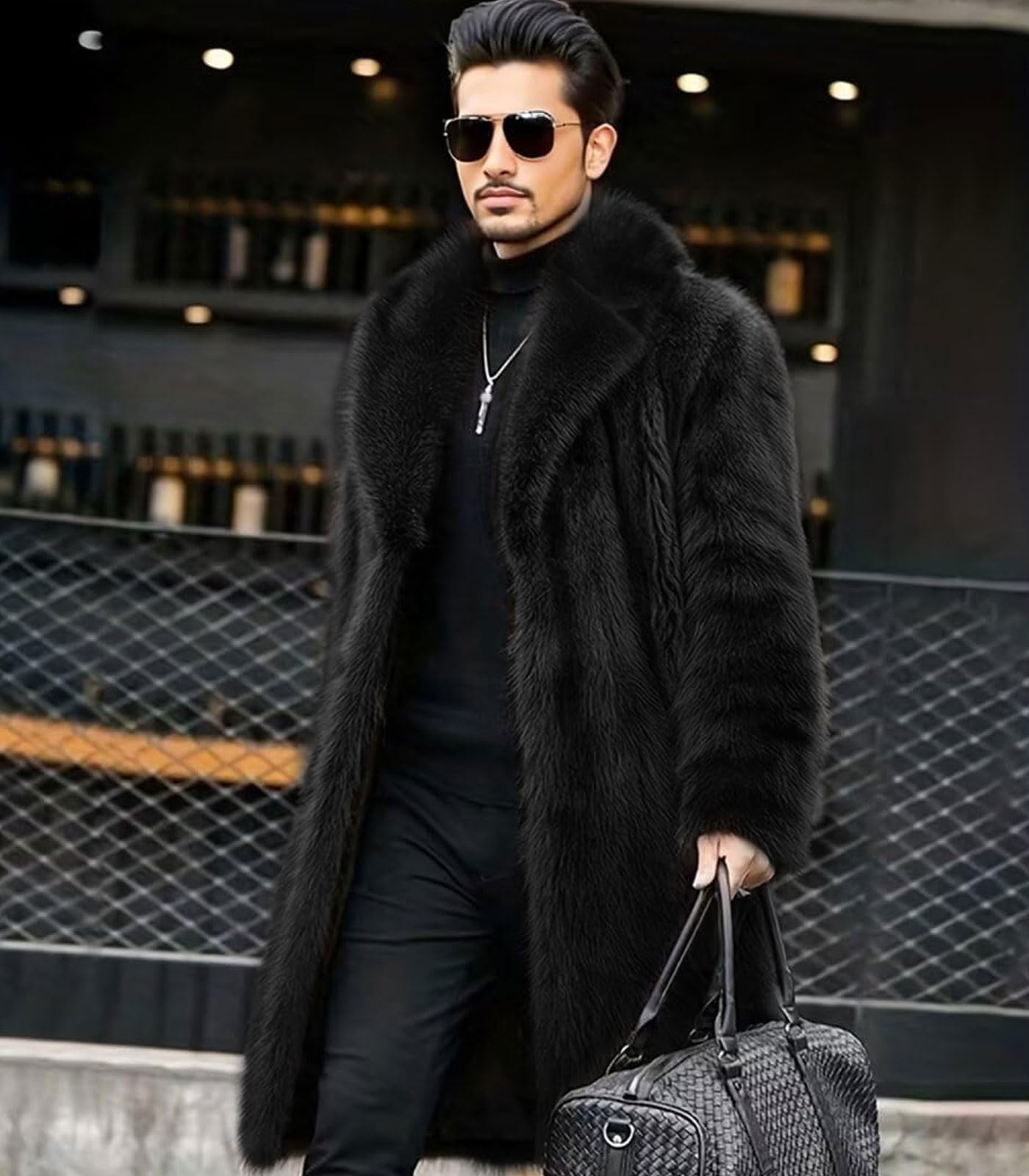 おっちきvelours fire men mods coat black INVACHI Mens Faux Fur Coat (Notch Lapel) – INVACHI SHOP