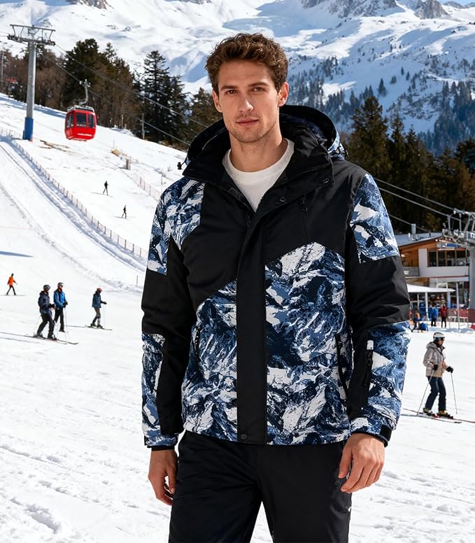 INVACHI Men's Fleece Lined Ski Jacket Water and Windproof Winter Coat