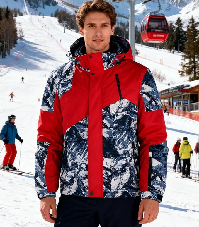 INVACHI Men's Fleece Lined Ski Jacket Water and Windproof Winter Coat