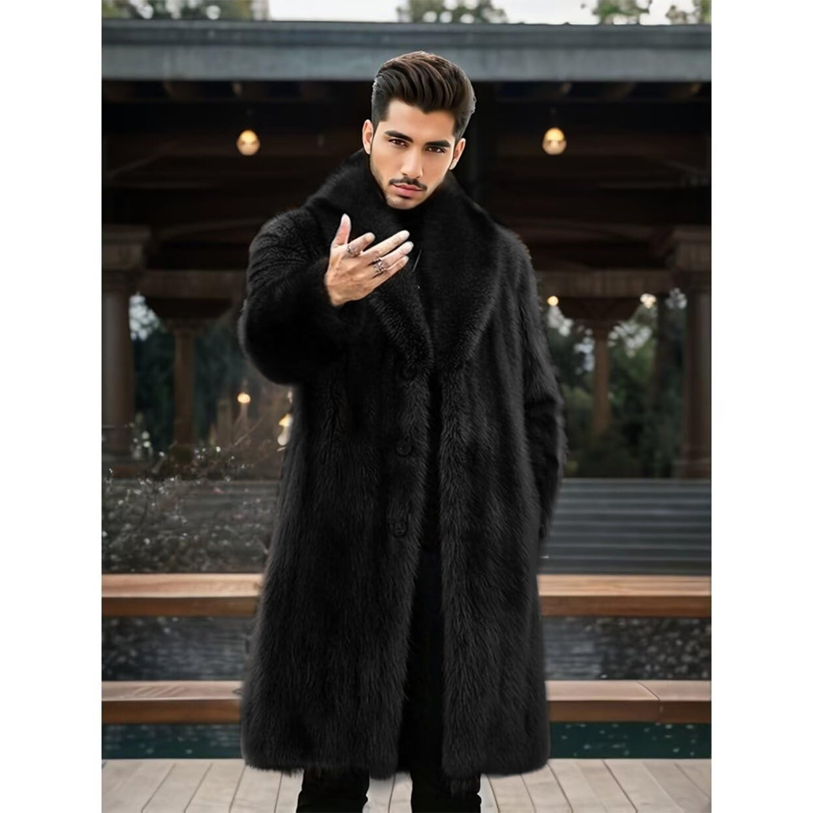INVACHI Mens Faux Fur Coat (shawl collar)