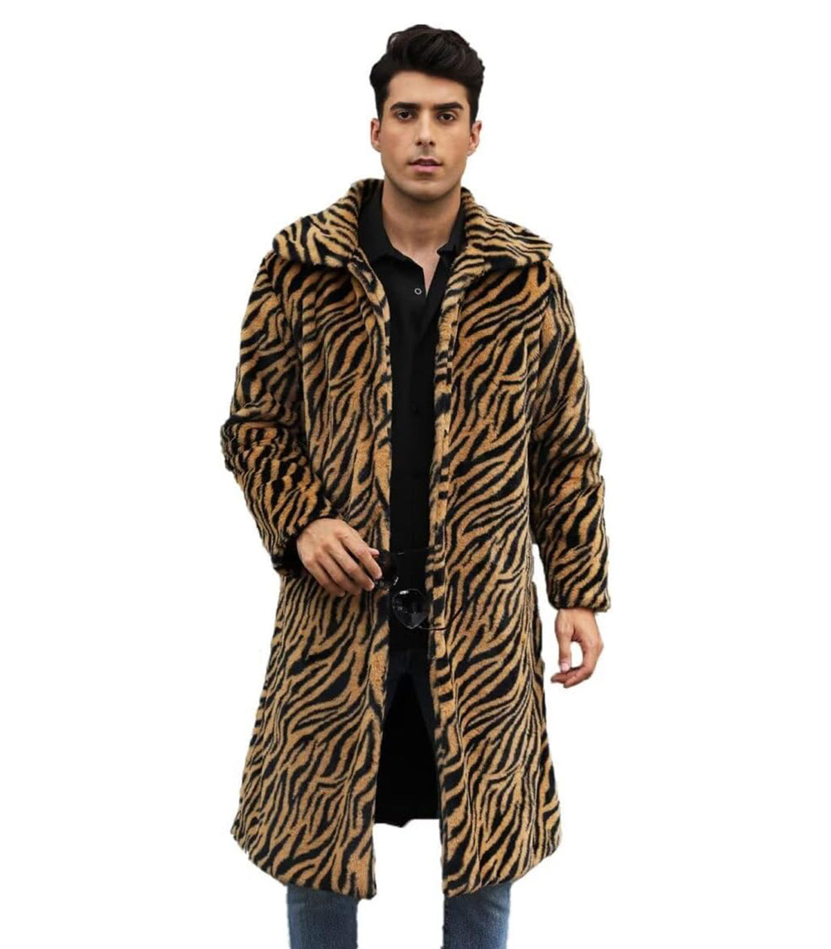INVACHI Men's Leopard Print Faux Fur Coat