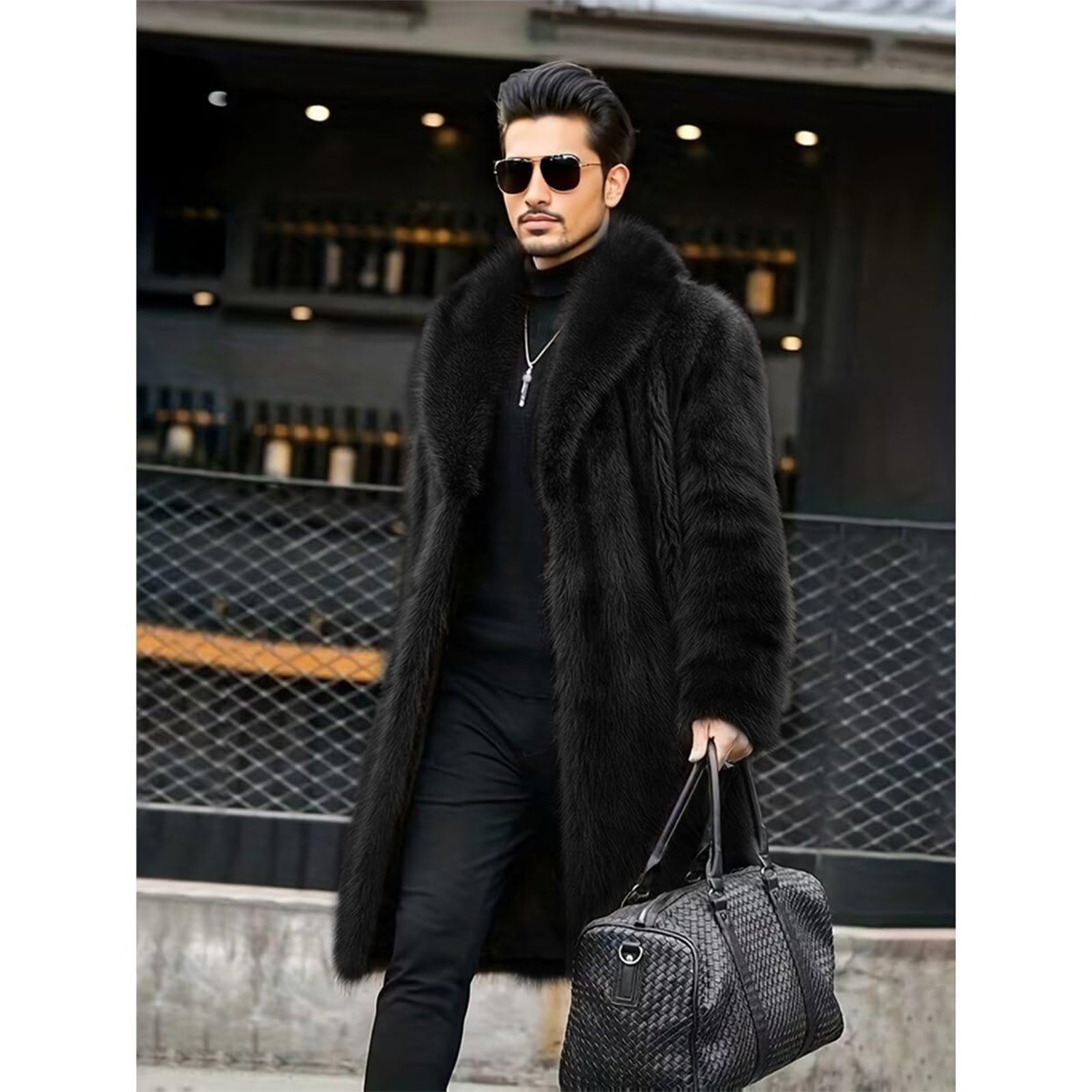 INVACHI Mens Faux Fur Coat (shawl collar)
