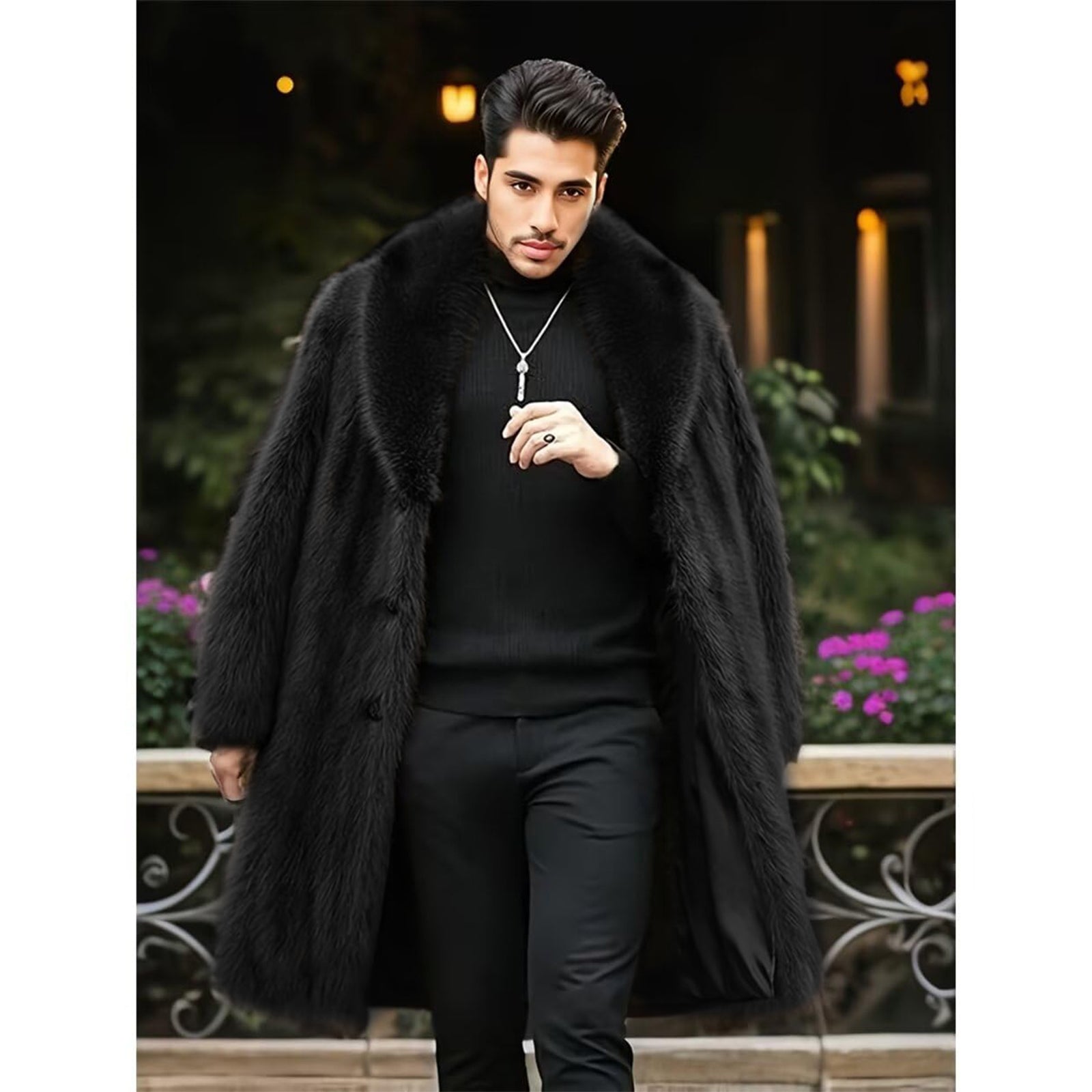 INVACHI Mens Faux Fur Coat (shawl collar)