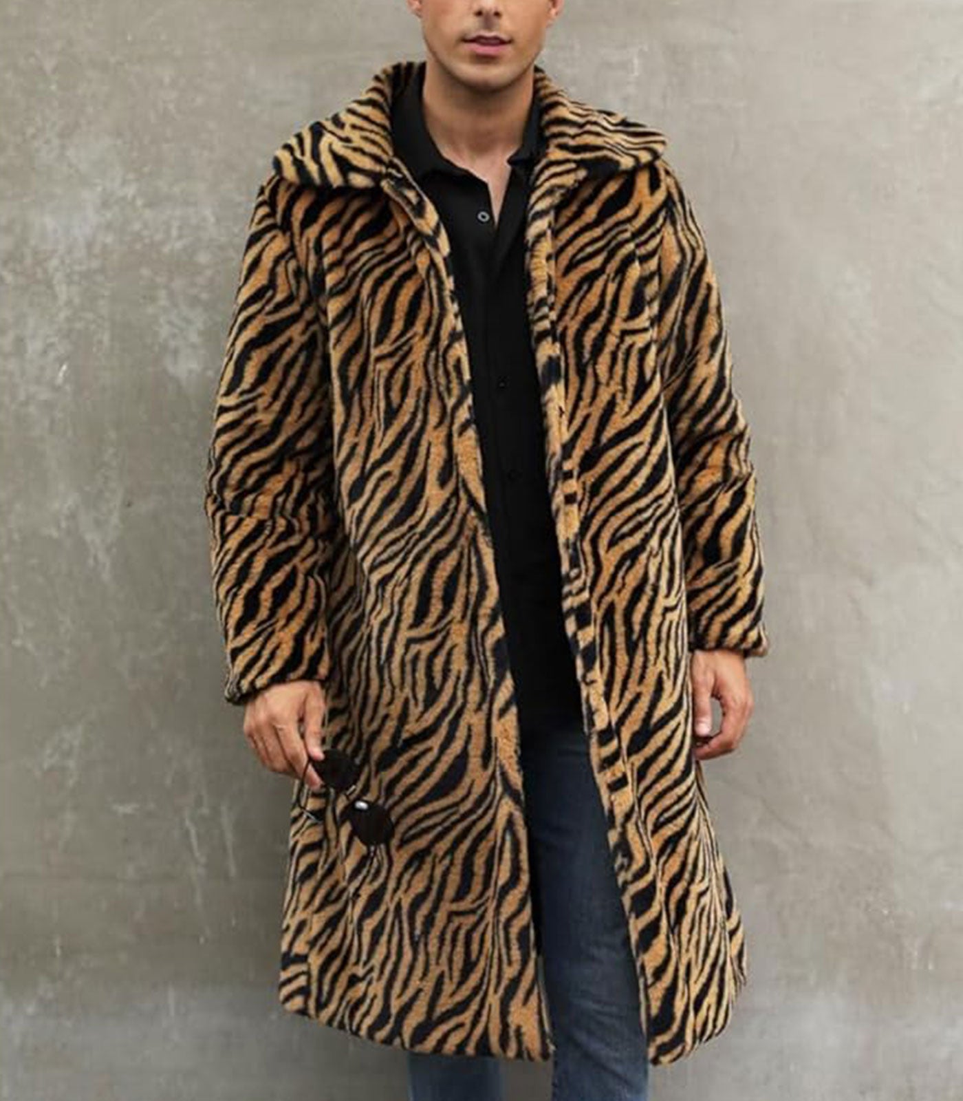 INVACHI Men's Leopard Print Faux Fur Coat